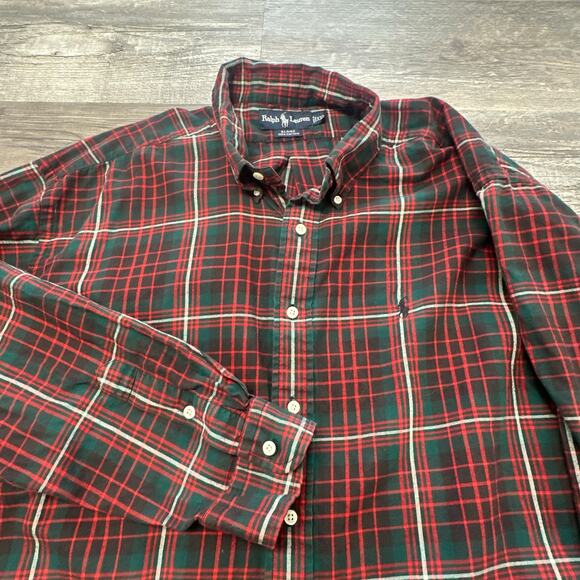 Vintage 90s Ralph Lauren Blaire Red Tartan Plaid Men 2XL Flannel Button Up Shirt - Picture 1 of 7
